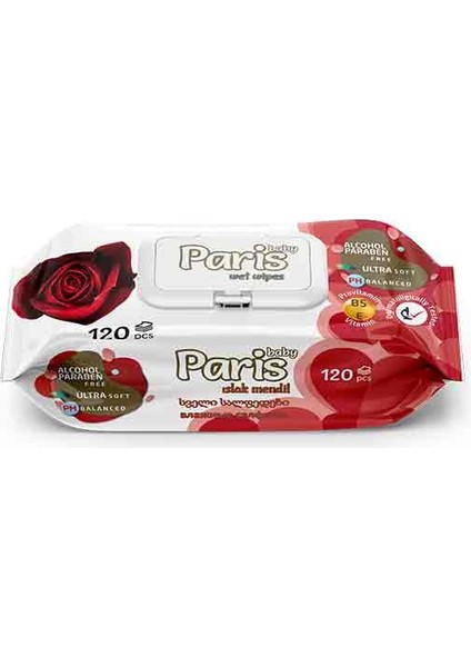 PARIS სველი ხელსახოცი 120 ცალი ვარდი
